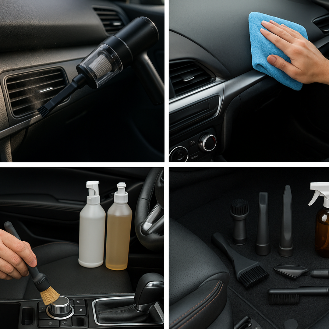 Technique professionnelle nettoyage aération voiture avec aspirateur EssentielCar