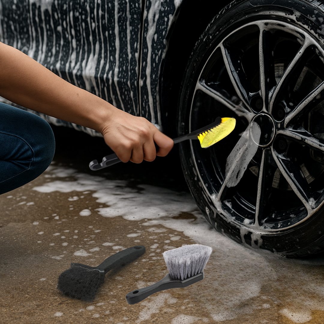 Brosse à jantes avec poils résistants et manche ergonomique nettoyant en profondeur jantes de voiture sans les rayer