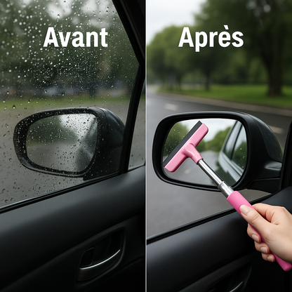 Essuie-glace rétroviseur portable efficace pour visibilité parfaite sous la pluie avant-après nettoyage